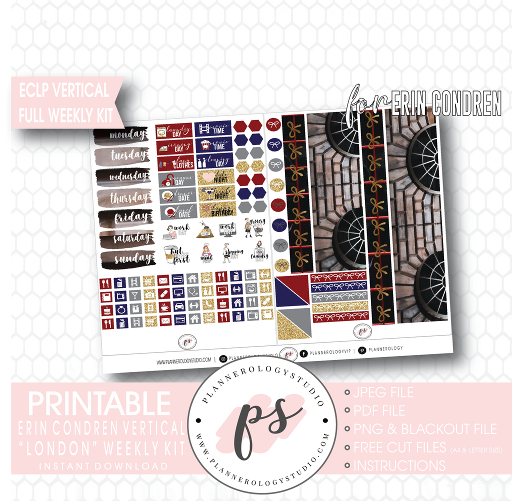 London Stock Photography Full Weekly Kit Digital Printable Planner Stickers (for use with Erin Condren Vertical) - Plannerologystudio