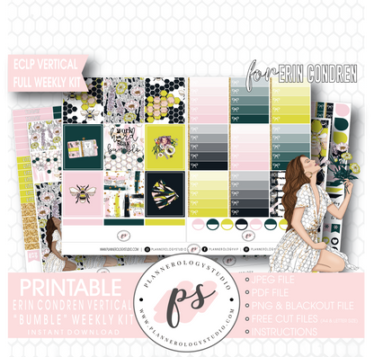 Bumble Full Weekly Kit Printable Planner Digital Stickers (for use with Erin Condren Vertical) - Plannerologystudio