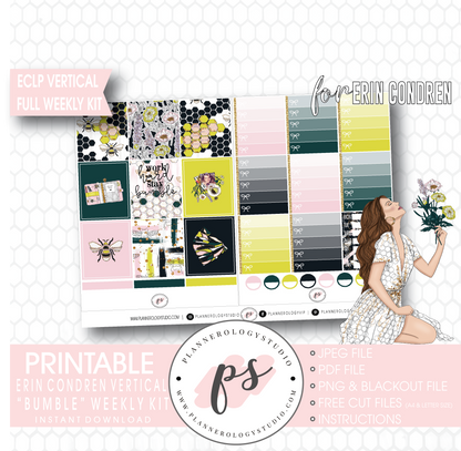 Bumble Full Weekly Kit Printable Planner Digital Stickers (for use with Erin Condren Vertical) - Plannerologystudio