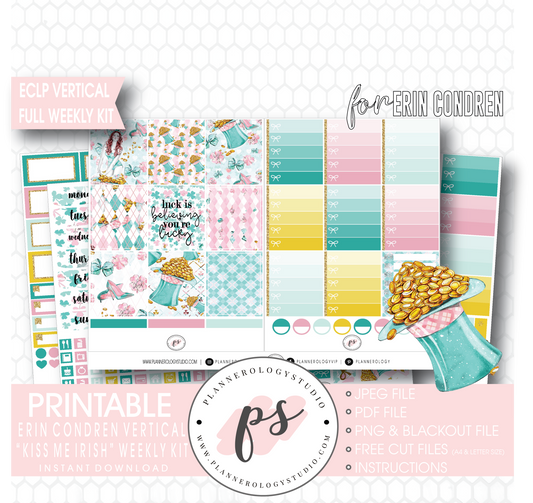 Kiss Me Irish (St Patrick's Day) Full Weekly Kit Printable Planner Digital Stickers (for use with Erin Condren Vertical) - Plannerologystudio