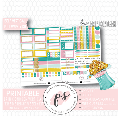 Kiss Me Irish (St Patrick's Day) Full Weekly Kit Printable Planner Digital Stickers (for use with Erin Condren Vertical) - Plannerologystudio