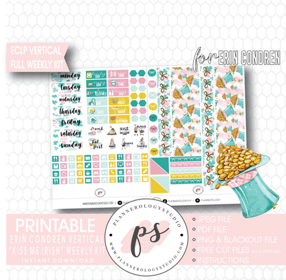 Kiss Me Irish (St Patrick's Day) Full Weekly Kit Printable Planner Digital Stickers (for use with Erin Condren Vertical) - Plannerologystudio