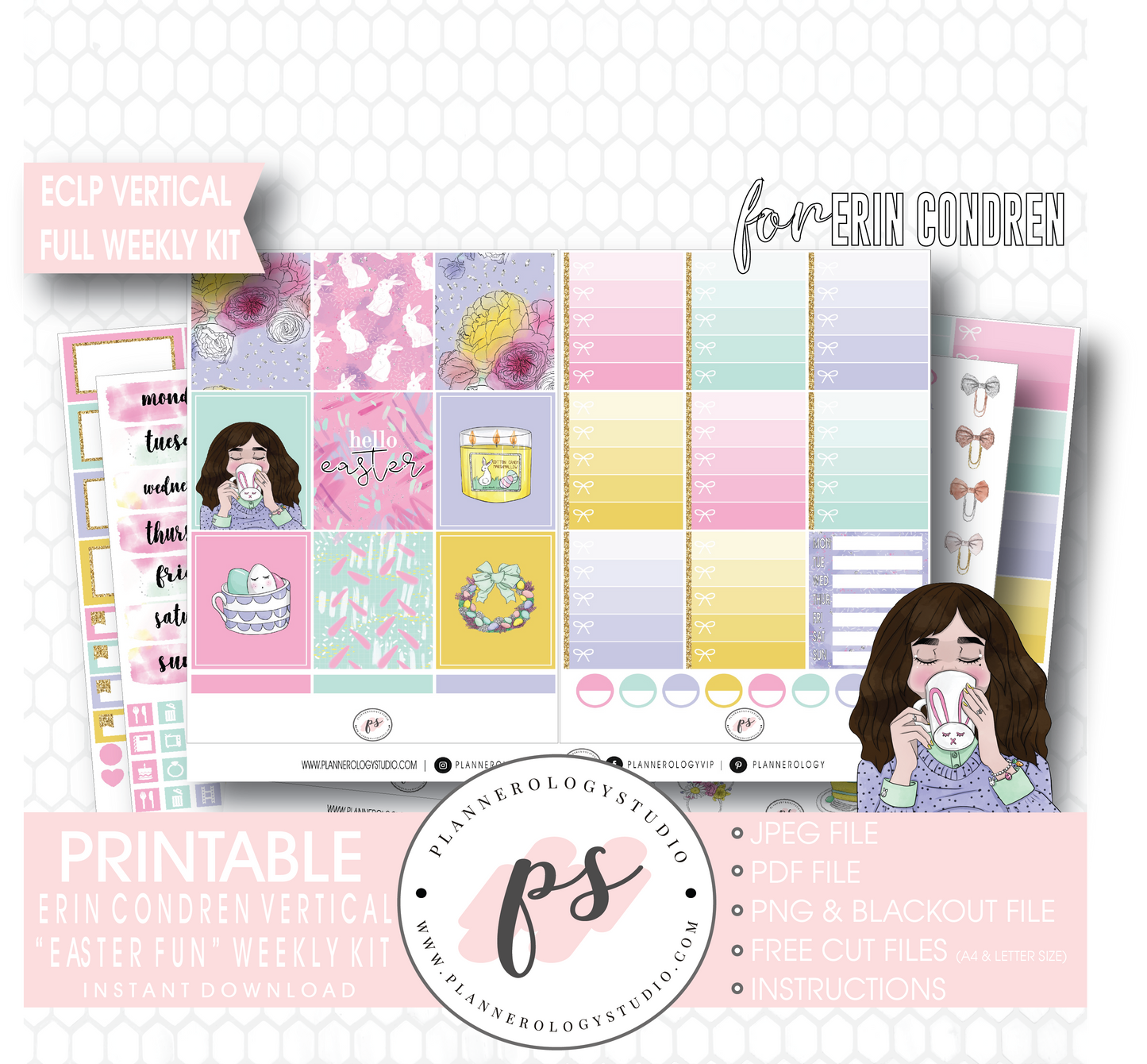 Easter Fun Full Weekly Kit Printable Planner Digital Stickers (for use with Erin Condren Vertical - Plannerologystudio