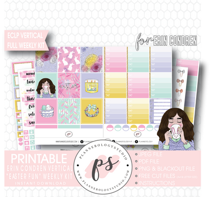 Easter Fun Full Weekly Kit Printable Planner Digital Stickers (for use with Erin Condren Vertical - Plannerologystudio