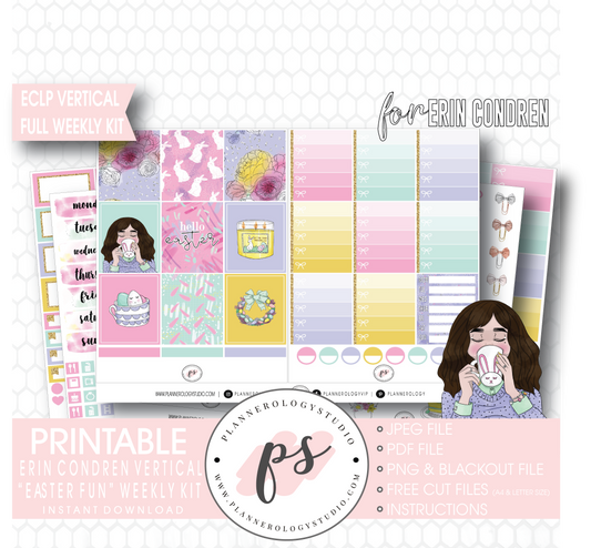 Easter Fun Full Weekly Kit Printable Planner Digital Stickers (for use with Erin Condren Vertical - Plannerologystudio