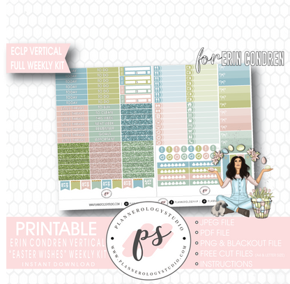 Easter Wishes Full Weekly Kit Printable Planner Digital Stickers (for use with Erin Condren Vertical - Plannerologystudio