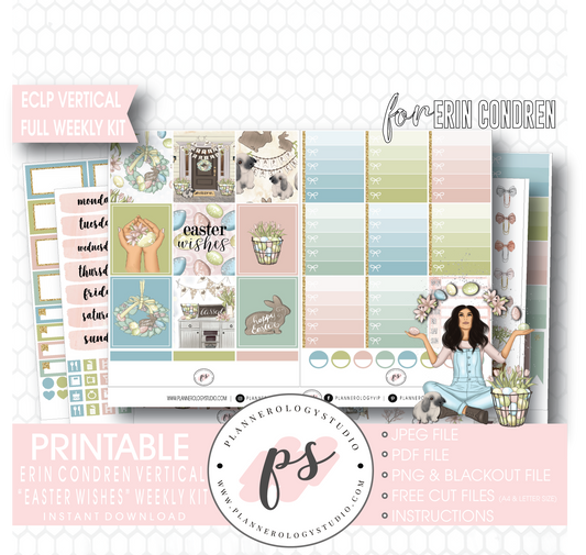 Easter Wishes Full Weekly Kit Printable Planner Digital Stickers (for use with Erin Condren Vertical - Plannerologystudio