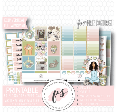 Easter Wishes Full Weekly Kit Printable Planner Digital Stickers (for use with Erin Condren Vertical - Plannerologystudio
