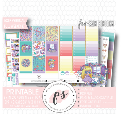 Spring Garden Full Weekly Kit Printable Planner Digital Stickers (for use with Erin Condren Vertical) - Plannerologystudio