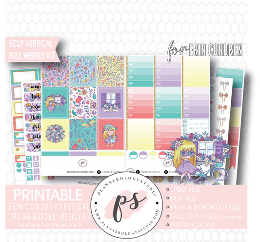 Spring Garden Full Weekly Kit Printable Planner Digital Stickers (for use with Erin Condren Vertical) - Plannerologystudio