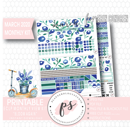 Bloom Again March 2020 Monthly View Kit Digital Printable Planner Stickers (for use with Erin Condren) - Plannerologystudio