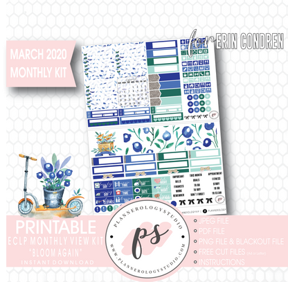 Bloom Again March 2020 Monthly View Kit Digital Printable Planner Stickers (for use with Erin Condren) - Plannerologystudio