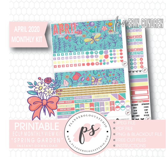 Spring Garden April 2020 Easter Monthly View Kit Digital Printable Planner Stickers (for use with Erin Condren) - Plannerologystudio