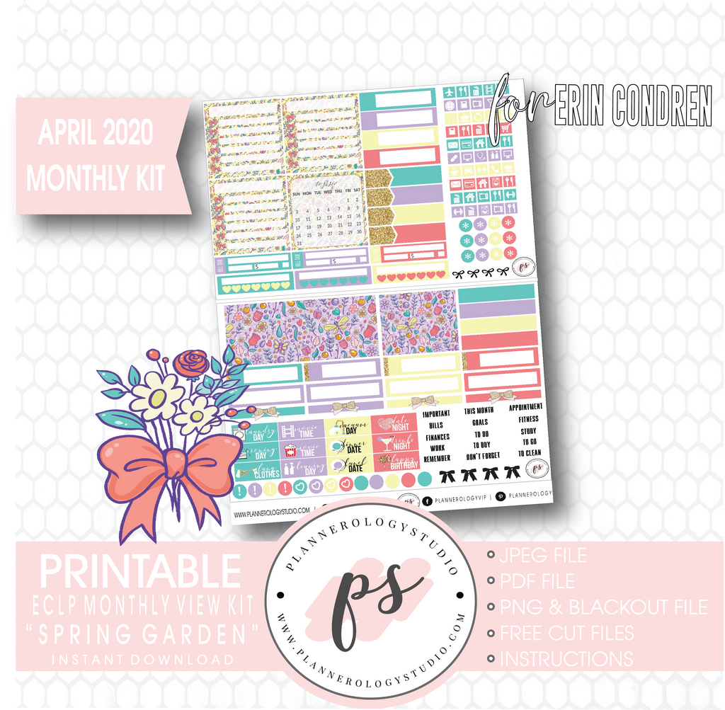 Spring Garden April 2020 Easter Monthly View Kit Digital Printable Planner Stickers (for use with Erin Condren) - Plannerologystudio