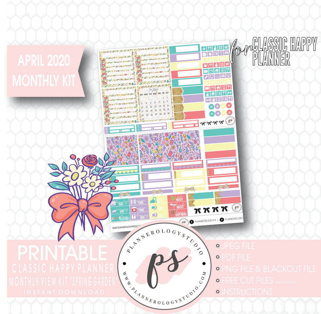 Spring Garden April 2020 Easter Monthly View Kit Digital Printable Planner Stickers (for use with Classic Happy Planner) - Plannerologystudio