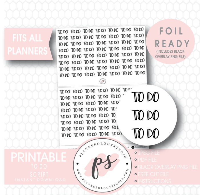 To Do Script Bujo Digital Printable Planner Stickers (Foil Ready) - Plannerologystudio