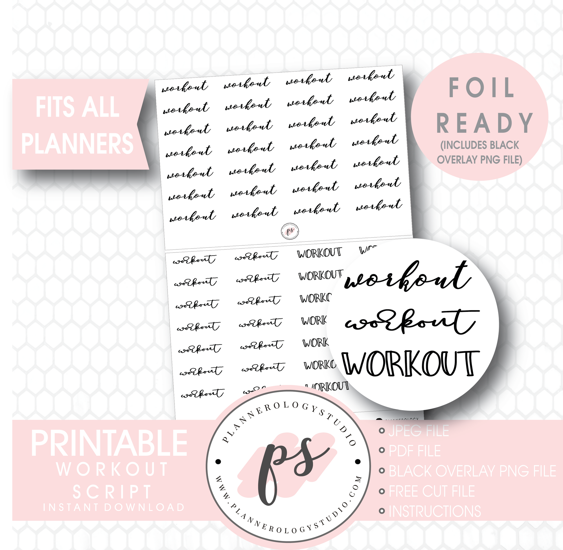 Workout Bujo Script Digital Printable Planner Stickers (Foil Ready) - Plannerologystudio