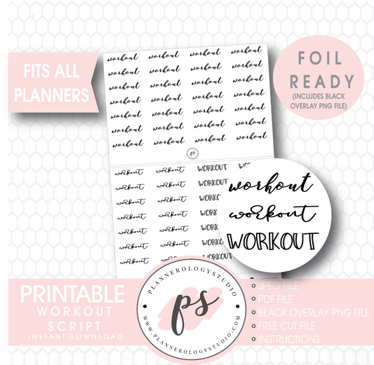 Workout Bujo Script Digital Printable Planner Stickers (Foil Ready) - Plannerologystudio