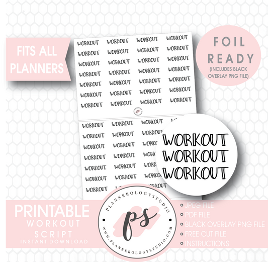 Workout Bujo Script Digital Printable Planner Stickers (Foil Ready) - Plannerologystudio