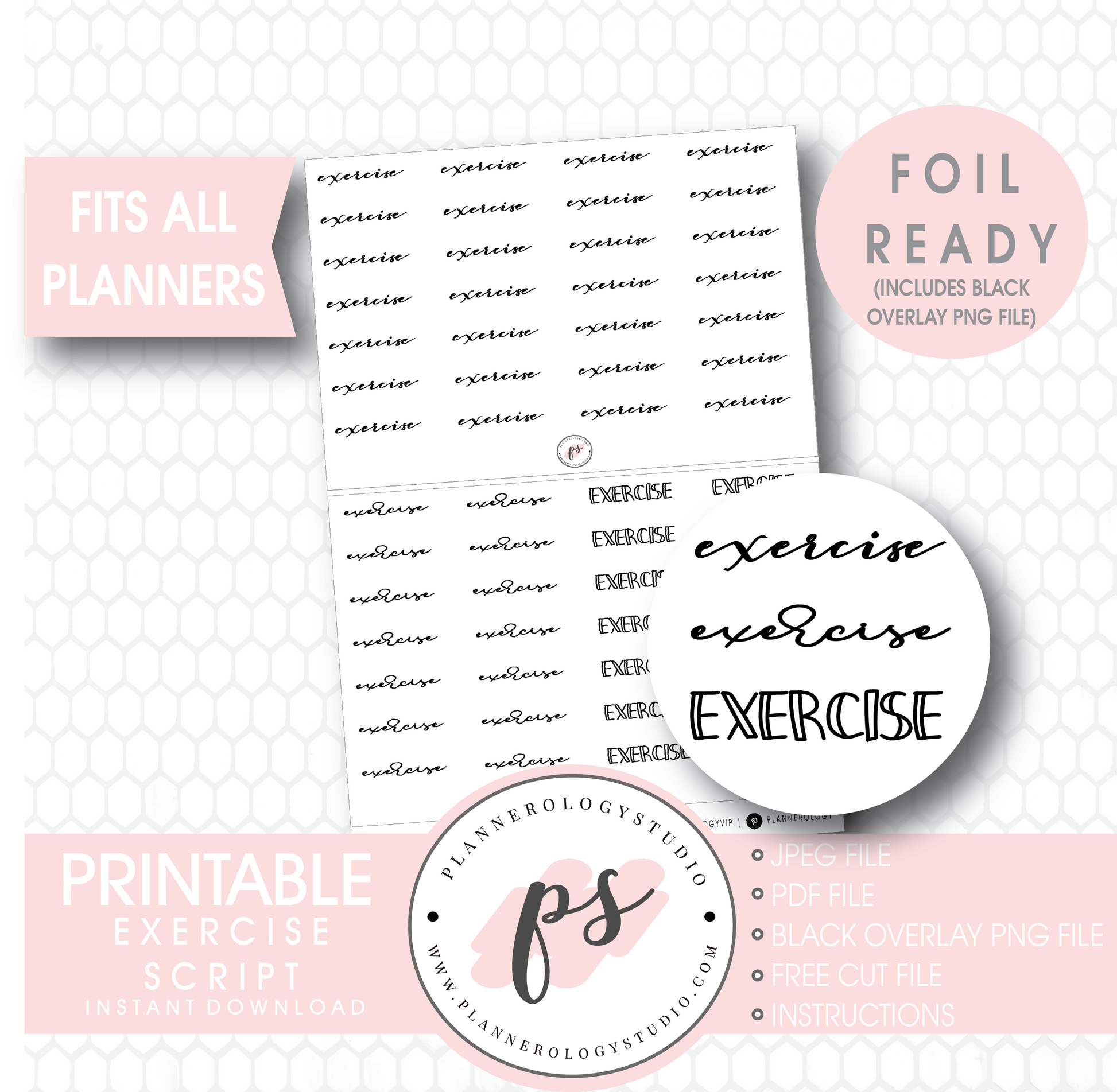 Exercise Bujo Script Digital Printable Planner Stickers (Foil Ready) - Plannerologystudio