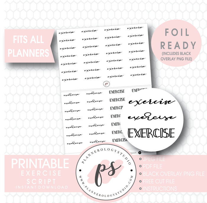 Exercise Bujo Script Digital Printable Planner Stickers (Foil Ready) - Plannerologystudio