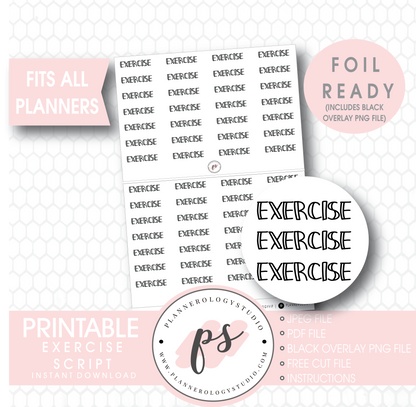 Exercise Bujo Script Digital Printable Planner Stickers (Foil Ready) - Plannerologystudio