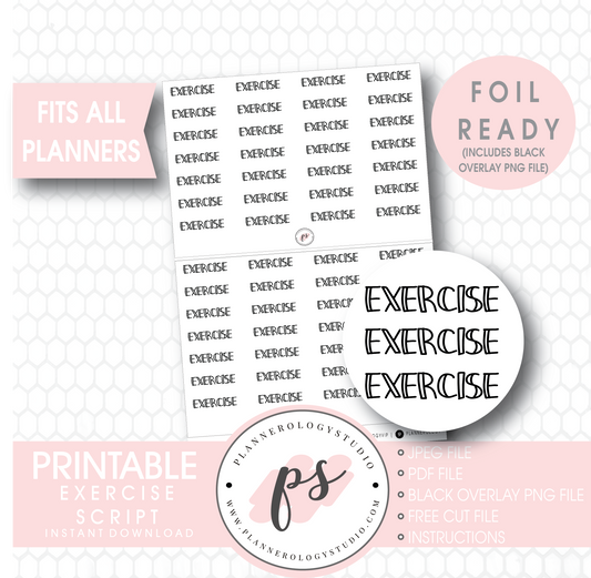 Exercise Bujo Script Digital Printable Planner Stickers (Foil Ready) - Plannerologystudio