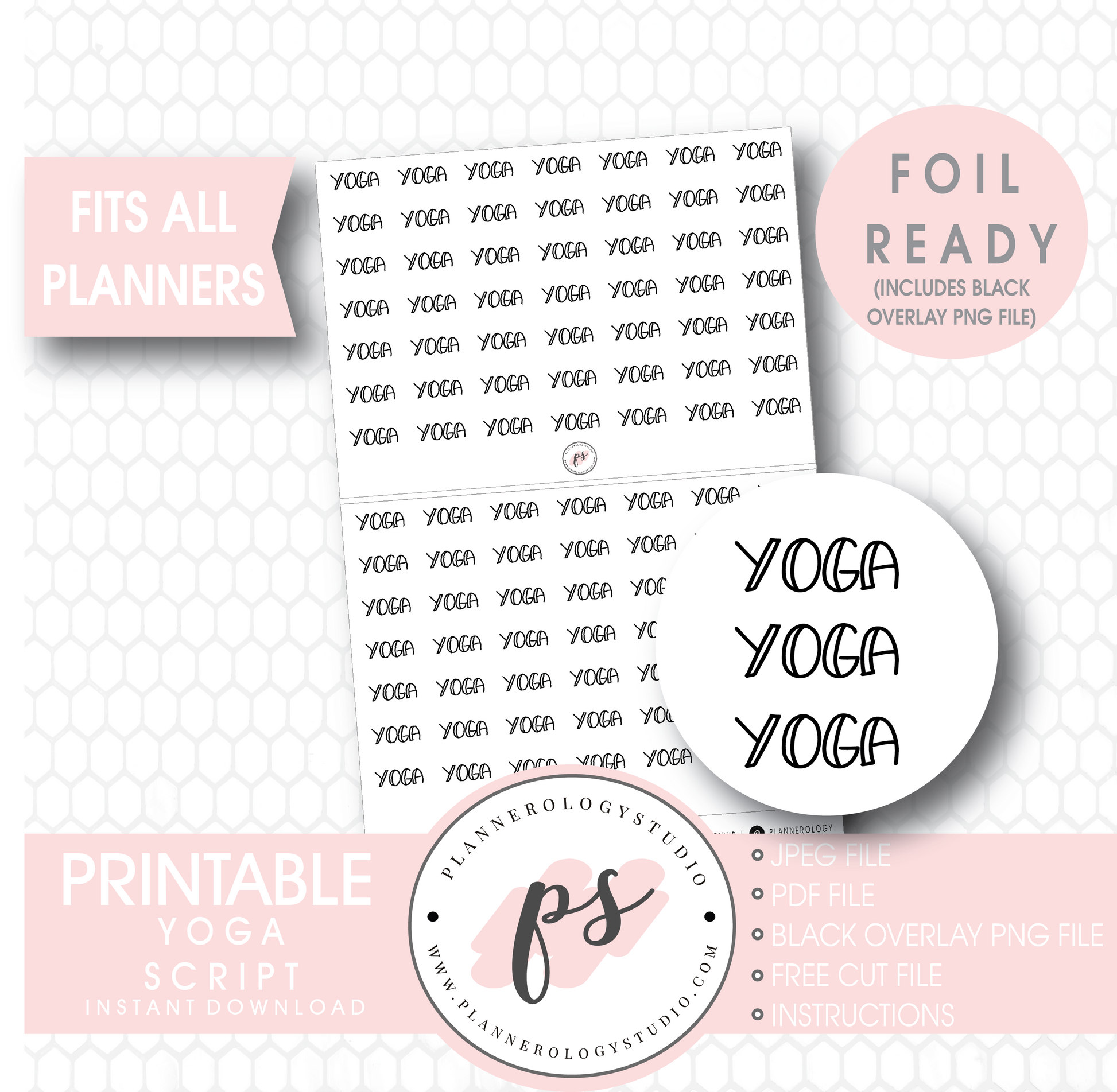 Yoga Bujo Script Digital Printable Planner Stickers (Foil Ready) - Plannerologystudio