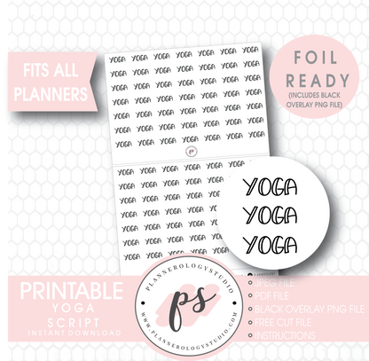 Yoga Bujo Script Digital Printable Planner Stickers (Foil Ready) - Plannerologystudio