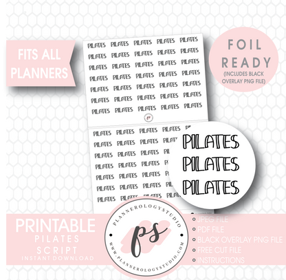 Pilates Bujo Script Digital Printable Planner Stickers (Foil Ready) - Plannerologystudio