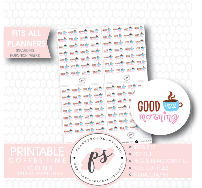 Coffee Time Icons Digital Printable Planner Stickers Digital Printable Planner Stickers - Plannerologystudio