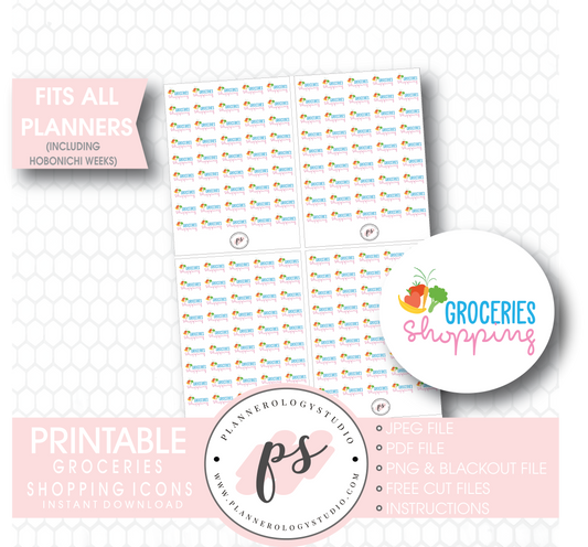 Groceries Shopping Icons Digital Printable Planner Stickers Digital Printable Planner Stickers - Plannerologystudio