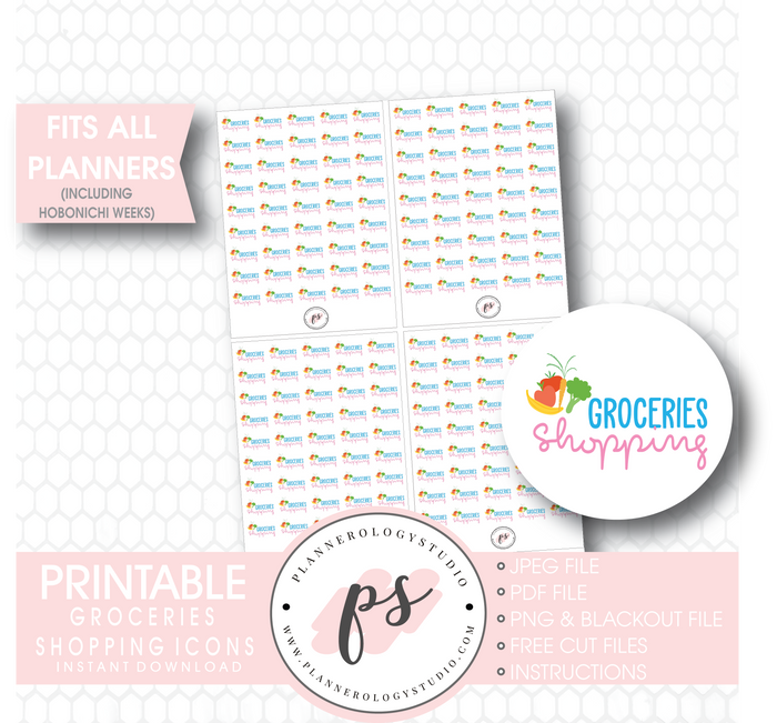Groceries Shopping Icons Digital Printable Planner Stickers Digital Printable Planner Stickers - Plannerologystudio