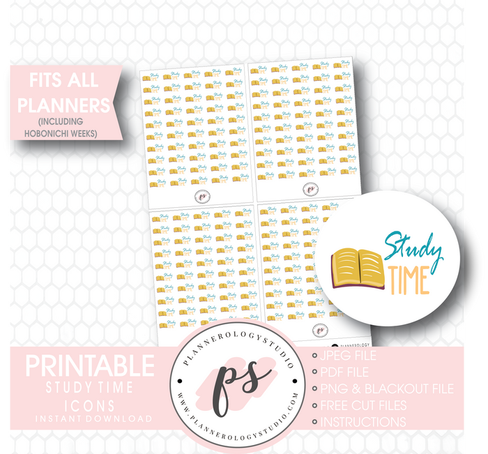 Study Time Icons Digital Printable Planner Stickers Digital Printable Planner Stickers - Plannerologystudio