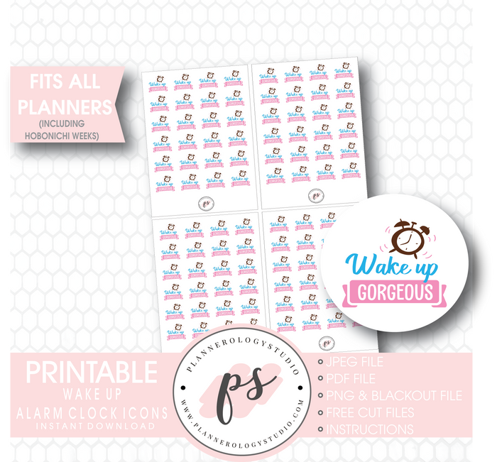 Wake Up Alarm Clock Icons Digital Printable Planner Stickers Digital Printable Planner Stickers - Plannerologystudio