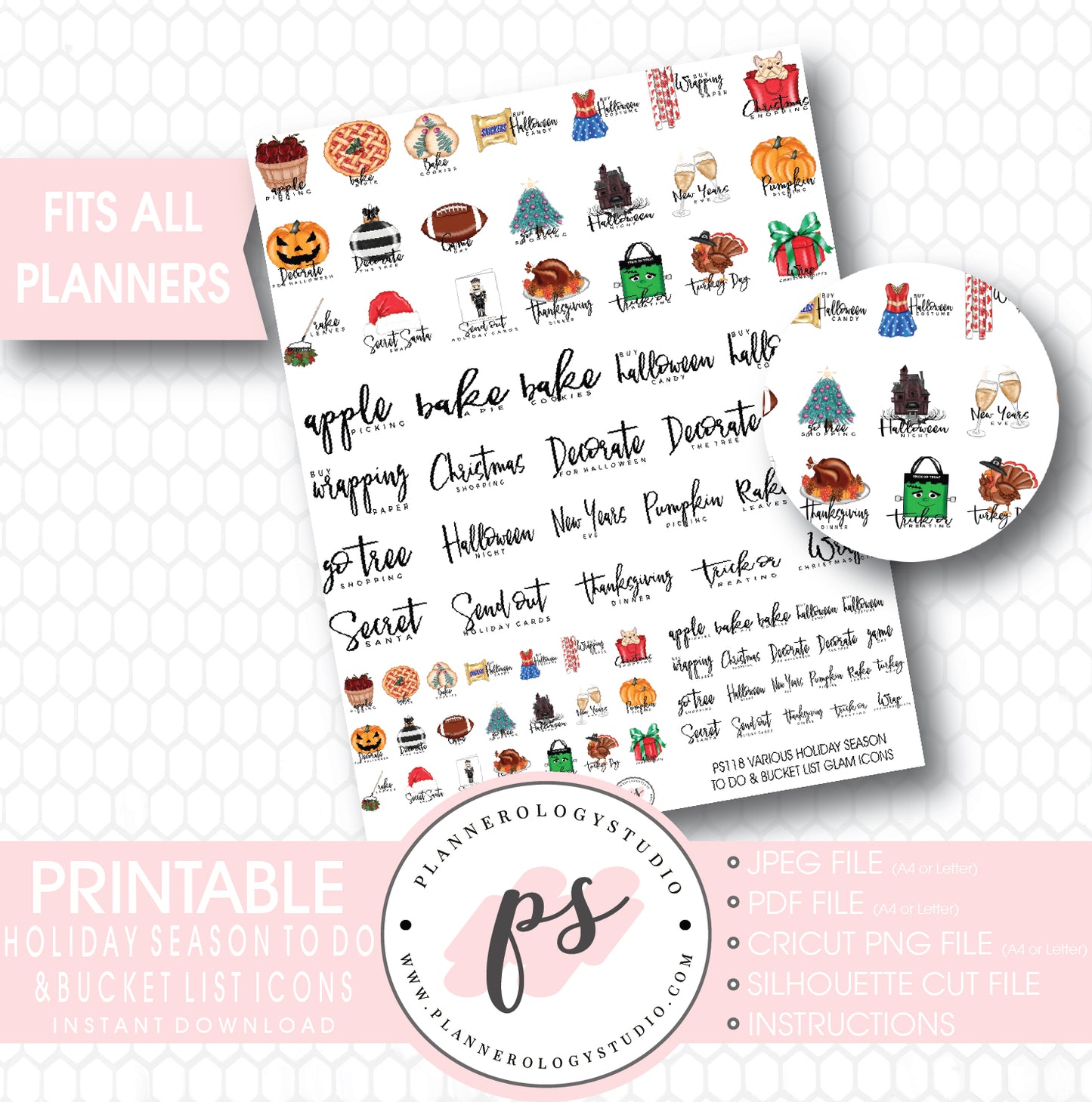 Holiday Season (Christmas, Halloween, Thanksgiving) To Do & Bucket List Icons Printable Planner Stickers - Plannerologystudio