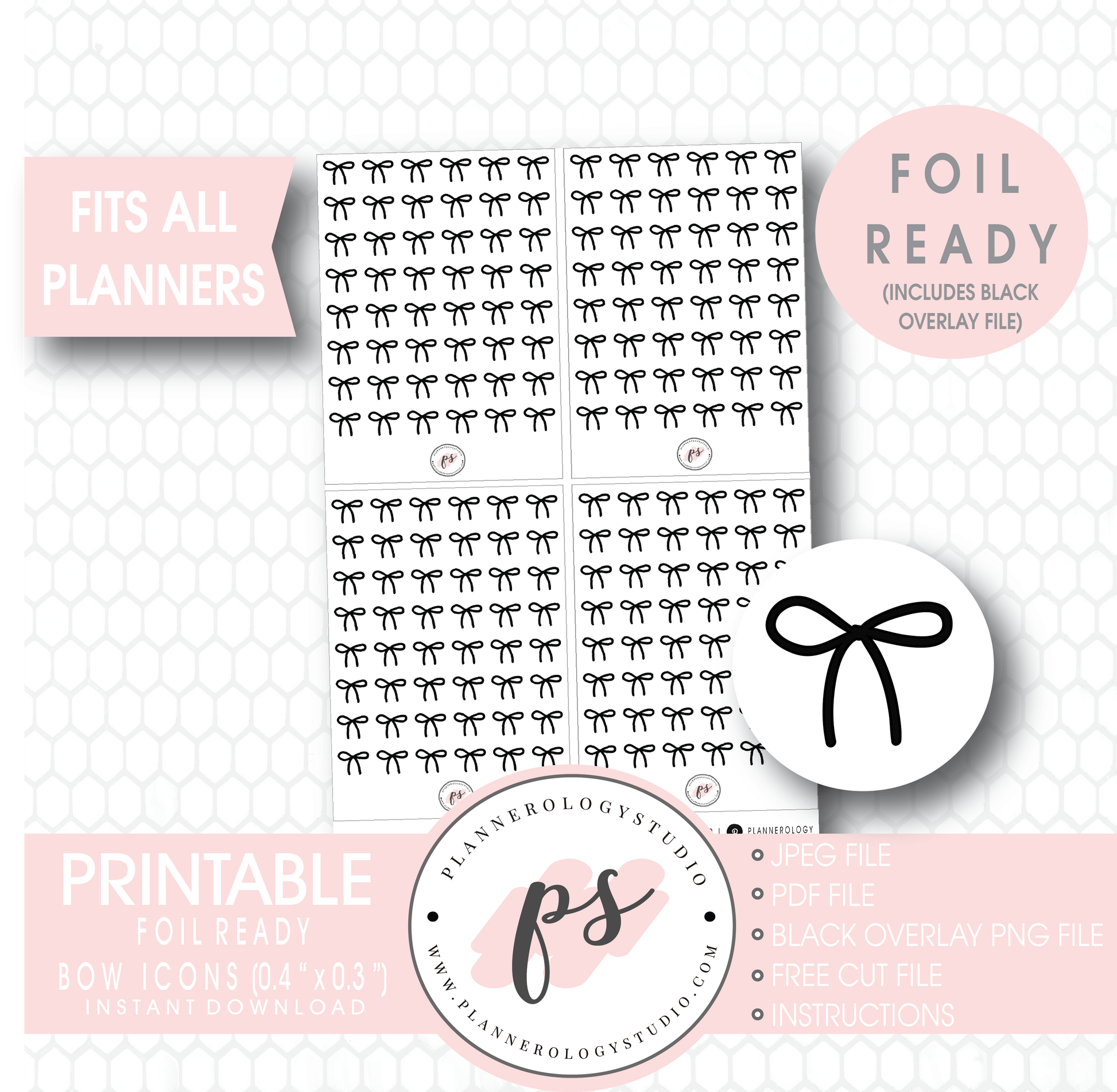 Bow Icon Digital Printable Planner Stickers (Foil Ready) - Plannerologystudio