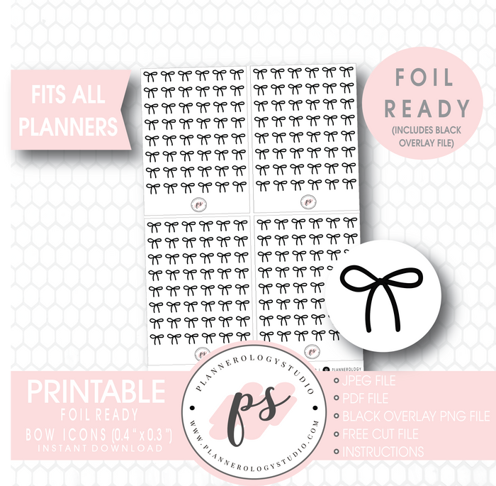 Bow Icon Digital Printable Planner Stickers (Foil Ready) - Plannerologystudio