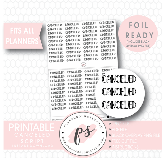 Canceled Bujo Script Digital Printable Planner Stickers (Foil Ready) - Plannerologystudio