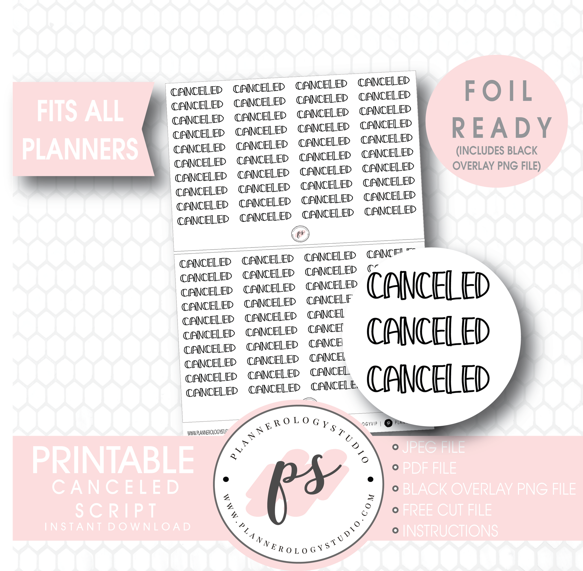 Canceled Bujo Script Digital Printable Planner Stickers (Foil Ready) - Plannerologystudio