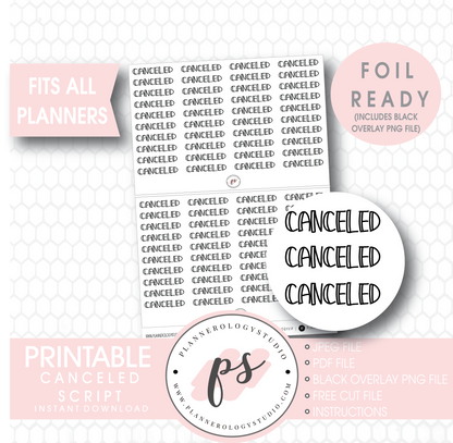 Canceled Bujo Script Digital Printable Planner Stickers (Foil Ready) - Plannerologystudio