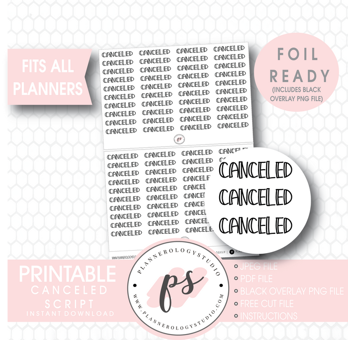 Canceled Bujo Script Digital Printable Planner Stickers (Foil Ready) - Plannerologystudio
