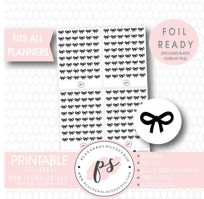 Bow Icon Digital Printable Planner Stickers (Foil Ready) - Plannerologystudio