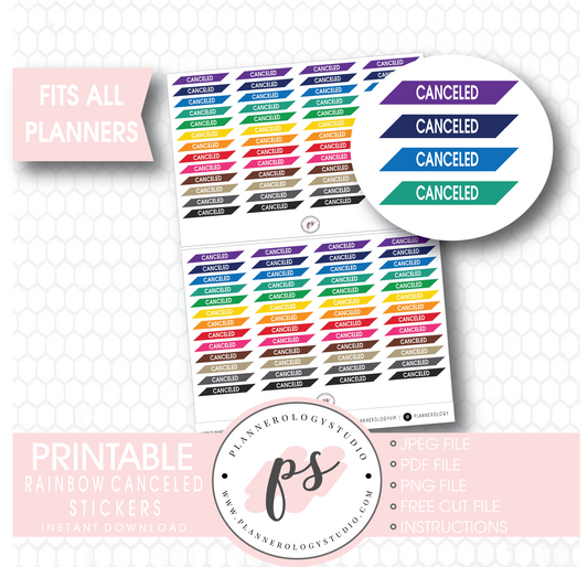 Rainbow Canceled Headers Digital Printable Planner Stickers Digital Printable Planner Stickers - Plannerologystudio