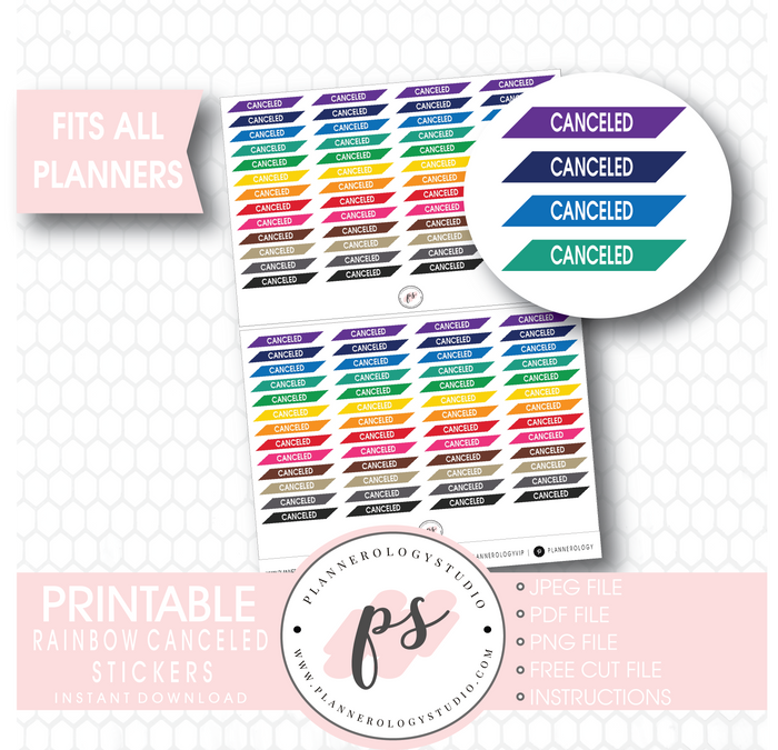 Rainbow Canceled Headers Digital Printable Planner Stickers Digital Printable Planner Stickers - Plannerologystudio