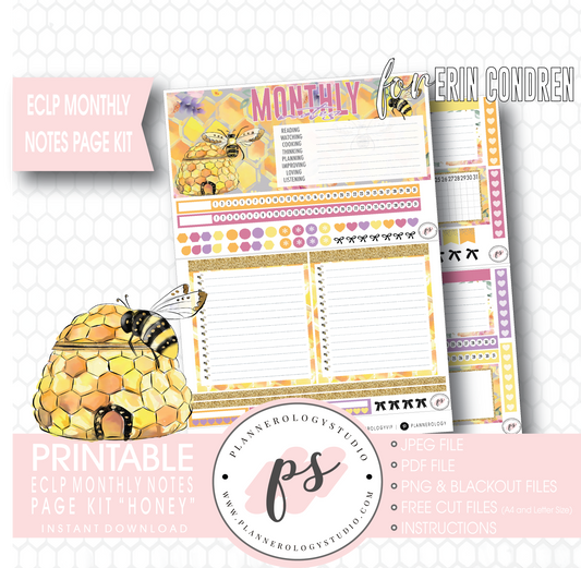 Honey Monthly Notes Page Kit Digital Printable Planner Stickers (for use with ECLP) - Plannerologystudio