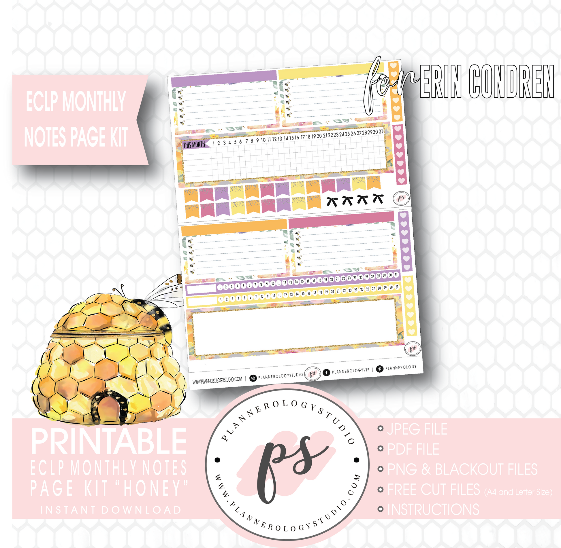 Summer Vibes Monthly Notes Page Kit Digital Printable Planner Stickers (for use with ECLP) - Plannerologystudio