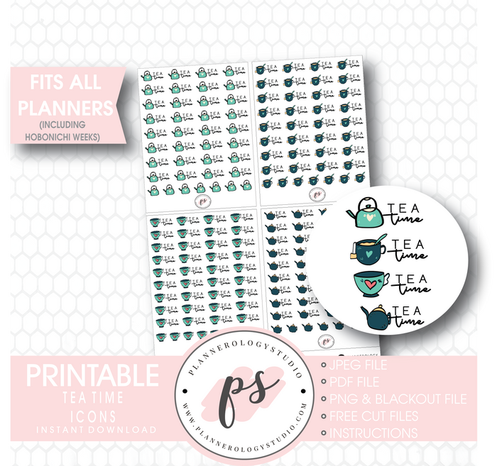 Tea Time Icons Digital Printable Planner Stickers Digital Printable Planner Stickers - Plannerologystudio