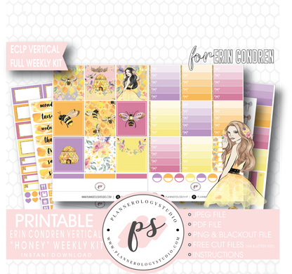 Honey Full Weekly Kit Printable Planner Digital Stickers (for use with Erin Condren Vertical) - Plannerologystudio