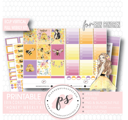 Honey Full Weekly Kit Printable Planner Digital Stickers (for use with Erin Condren Vertical) - Plannerologystudio